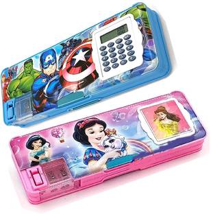 TECHNOCHITRA Super Heros and Angel Printed Theme with Calculator Art Plastic Pencil Boxes