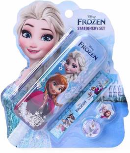 striders Frozen 5pcs Stationery Set for School, Writing & Drawing Gift for Kids modern Art Plastic Pencil Box