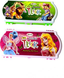 Romance DOUBLE TRICK DOUBLE DOOR 2 SIDE OPEN, CRYSTAL BALL GAME Art Plastic Pencil Boxes