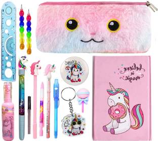 Neel Unicorn Stationery Birthday Party Favor Return Gift Set for School Stationery Set for Girls,Unicorn Fur Pencil Case/Pouch Geometry Box with Stationery Art Canvas Pencil Box