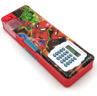 spartone Inbuilt Calculator & Sharpner Spider Man Art Plastic Pencil Box Geometry Box