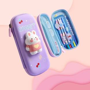 Glenston Rabbit Style Pencil Pouch for Girl and Boy,Big Pencil Case for Kid Rabbit Art EVA Pencil Box