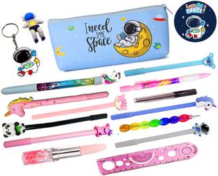 Neel 17pcs Space Theme Stationery Set for Party Favor Gift Set Christmas Gift Diwali New Year Gift Astronaut Theme Return Gift Sets Space Pouch/Pens Jumbo Pack Combo Art Canvas Pencil Box