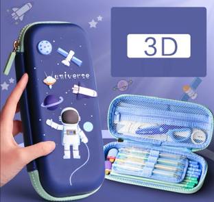 JOY MAKER 3D Space Astronaut Theme Case Stationary Organizer Box For School Classes Imported Heavy Quality Made Ideal For Boys & Girls Art Plastic Pencil Box
