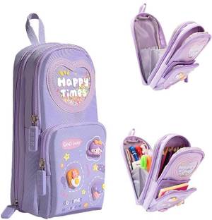 FUNVERSE Premium Pencil Case 6 Layer with 3 Compartment Cute Pencil Case for Girls Happy Times Art Canvas Pencil Box