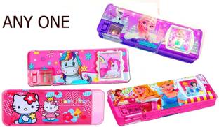 Neel Mix Girls Barbie pencil geometry calci box Dual Sharpener With Calculator Double sided Stationary Box for Girls & Boys Pencil Box (Random collation-1Pcs) Art Plastic Pencil Box