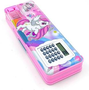 Neel Mix Girls Barbie pencil geometry calci box Dual Sharpener With Calculator Double sided Stationary Box for Girls & Boys Pencil Box (Random collation-1Pcs) Art Plastic Pencil Box