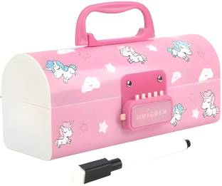 vvn Unicorn-Pink Suitcase Style Design Password Lock Security Multi-Layer Storage Spacious Interior Perfect Return Gift Organizational Features Child-Friendly Art Plastic Pencil Box