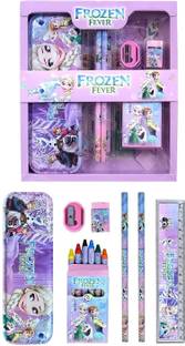 KAVANA Frozen Set for School,Stationery set for Girls Geomatry Box Gift Set for Kid Kids Return Gift Set,Metal Pencil Box,School Stationery Sets Unicorn Frozen Art Metal Pencil Box