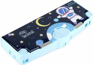 FITUP Dino Magnetic Pencil Box for Kids with 4 button pop out a Scissor sharpener slot DINO Art Plastic Pencil Box