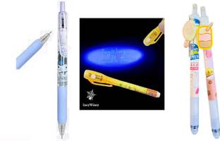 MOREL Erasable pen AND Magic Invisible Ink Pen with light and cutter pen combo Pencil