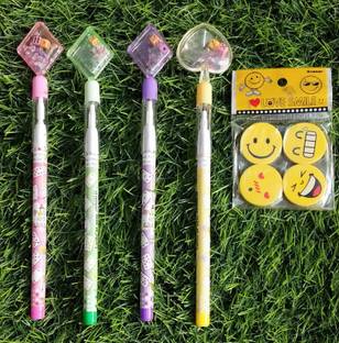 ShopTop Dice Cute stacking Pencil For Kids with smiley eraser 4 piece Pencil