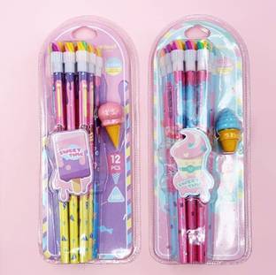 MGS Pencil Set with Ice-Cream Shaped Erasers for Kids Pencil