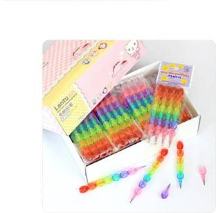 Giftshub 48 Colourful Pearls Moti Design Non-Sharpening Stacking Pencil for Kids, Birthday Party Return Gifts Pencil