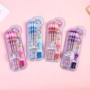 AtRate Cute HB Pencils with Eraser and Sharpener-Wooden Pencil