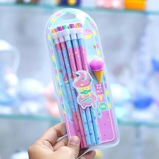 AtRate 12 Pencil with 1 Ice-Cream Shaped Erasers for Kids Pencil