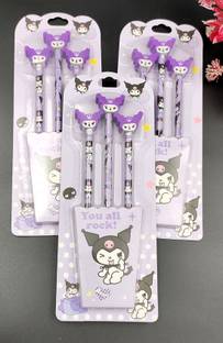 Paper Bear Kuromi 3 Pieces HB Wooden Pencil with Top Eraser Set of 3 Pencil