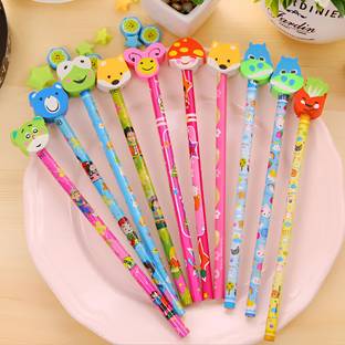 SOHAM Colourful Set of 10 Cartoon Design Pencil With Eraser For Kids Boys Girls Pencil