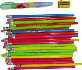 Posshe Flora Rubber Tip Super Dark 30 Pencil With 1 Push Eraser,1 Log Points Sharpner Pencil