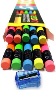 DOMS NEON RUBBER TIPPED 50 PENCILS (SET OF 5 BOXES) WITH 5 SHARPENERS Pencil
