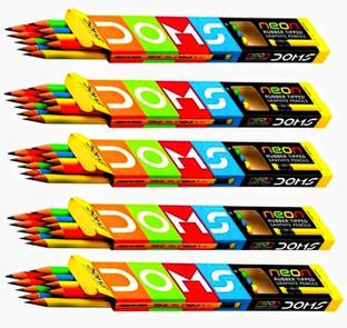 DOMS Neon Rubber Tipped HB/2 Graphite Pencils (PACK OF 05 BOX) Pencil