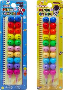 Parteet Cute Smiley Stacking Pencils & Crayons 2in1 Kit for Kids (Set of 2) Pencil