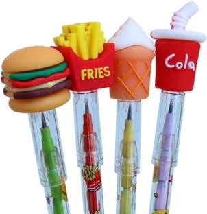 RINGHAS Fast Food Push Pencils for Boys and Girls with Fancy Tops (PACK OF 4) Pencil