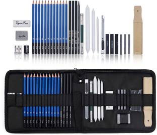 FRKB 30 Pc Drawing Pencil & Sketch Set, Complete Drawing Kit with Zippered Carry Case Pencil