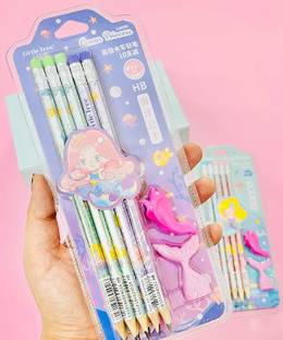 YEF Mermaid HB Lead Pencils Stationary Kit ( 1 Box 10 Pieces) Pencil