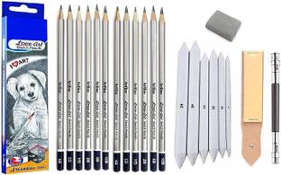 DEZIINE 21 PCS Pencil Set With 12 Pencil 6 Blending Stumps 1 Sand Paper, Pencil