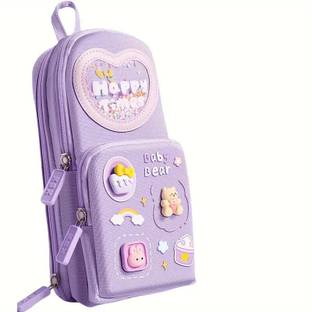 HANIYA ONLINE STORE Cute Kawaii Korean Style Pencil Cute Pouch For School Kids 3 Chain Pouch KOREAN Art Canvas Pencil Box