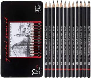 Craftacious Professional Graphite Sketching & Drawing Pencil Set (2H, H, HB, F, B-8B) - 12Pc Pencil