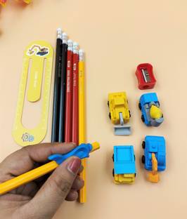 Paper Bear Construction car truck ersaer 1 sharpener 6 pencil 1 grip 1 ruler set for kids Pencil