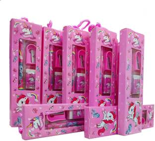 YEF Pack of 6 Cute Unicorn Theme 2 Pencil 1 Scale and 1 Sharpener 1 Erasers Pencil
