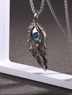 ruby collection Blue Eye Feather Alloy Pendant with Stainless Steel Box Chain for Men & Boy Silver Silver Pendant Set
