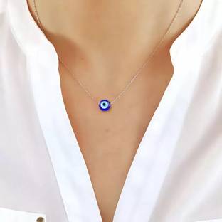 सीकेबी ज्वेल्स Evil Eye Circular Mini Pendant Silver-Toned Dainty Pendant Chain For Women,Girl Sterling Silver Crystal अलॉय, क्रिस्टल लॉकेट सेट
