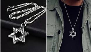 SILVOSWAN Mens Silver Plated Chain With Star Pendant for Men and Boys Stainless Steel, Alloy Pendant