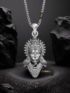 syrma Hanuman Pendant for Men and Women, Shiv Locket for Boy and Girl Silver Stainless Steel Locket