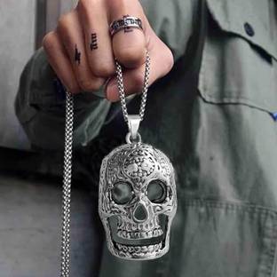 Shiv Jagdamba Mens Stainless Steel Skull Head Pendant Rock Punk Necklace Jewelry Sterling Silver Zinc, Metal Pendant