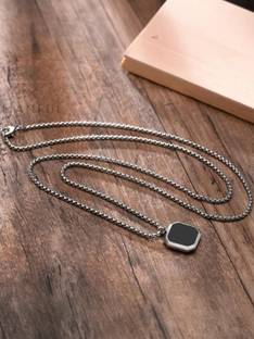 SPYRONIX REAL TREASURE Stylish Square Locket Chain for Men and Boys Silver Stainless Steel Pendant