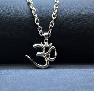 vs unique collections Silver Om Chand Symbol God Lord Shiva Mahadev Mahakaal Locket Pendant With Chain Silver Stainless Steel Pendant