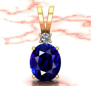 KUSHMIWAL GEMS 9.25 Ratti Certified Blue Sapphire Pendant Locket Neelam Stone Silver Plated Gold-plated Sapphire Brass Pendant