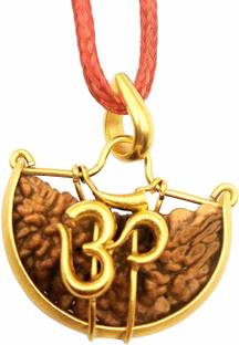 Namisha One Face Rudraksha Ek Mukhi Rudraksha Natural Lab Certified OM Shape 100% Original Brown Size Standard Gold-plated Wood Pendant