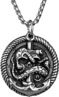 Murliwala Men's Devil's Pendant Necklace, Gothic Vintage Fire Pattern Allow Necklace Silver Silver Pendant Set