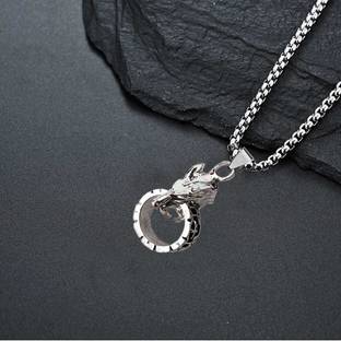 Shiv Jagdamba Gothic Jewelry Dragon Wolf Mouth Ring 24inches Square Box Chain Titanium Stainless Steel Pendant