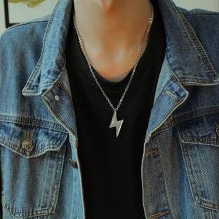 m a enterprises Lightning Flash/Bolt Pendant for Men and Boys, Men's Retro Pendant Necklace Silver Stainless Steel Locket