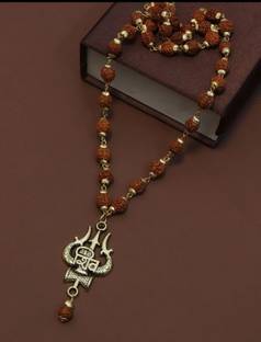 psight Shiv Trshul mala Gold-Plated Lord Shiva Locket rudraksha moti Gold-plated Wood Pendant Set