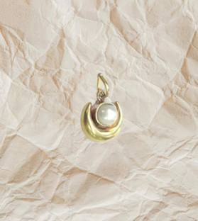 PR CREATION Nazar Suraksha Pearl Half Moon Shape Metal Chand Moti Locket Metal Pendant Brass Pearl Brass