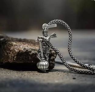 Animated Pawan Putra Hanumanji With Gada Silver Pendant Chain Silver Alloy Sterling Silver Stainless Steel Locket