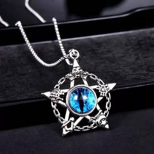 ruby collection Stainless Steel Pentacle Star Evil Eye Skull Pendant Necklace Silver Alloy Pendant Set